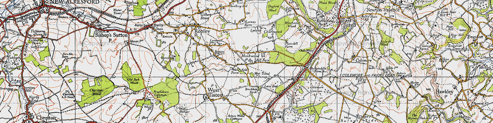 Old map of Monkwood in 1945