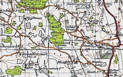 Old map of Monkwood Green in 1947