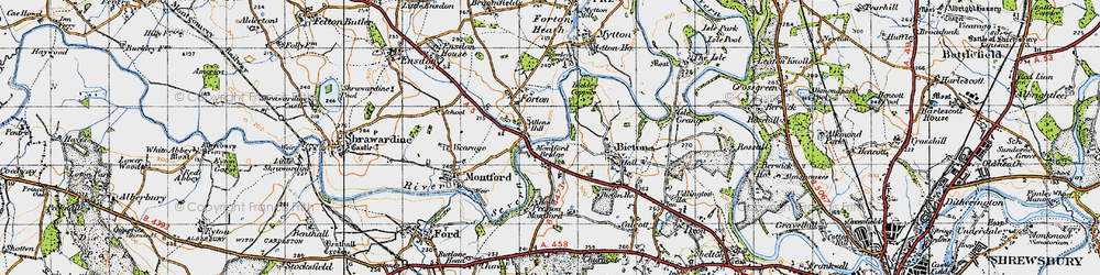 Old map of Montford Bridge in 1947