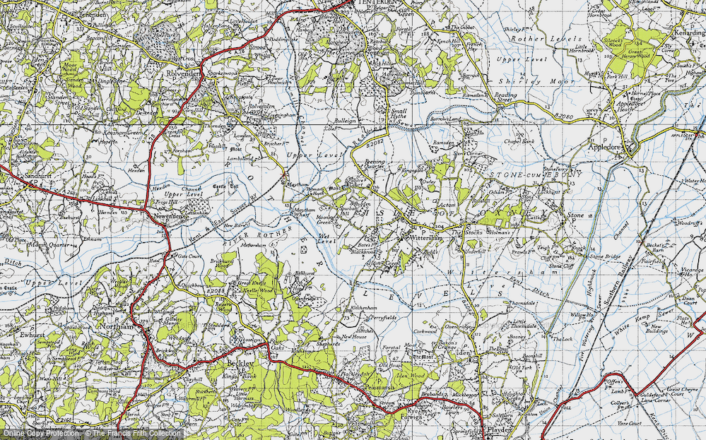 Old Map of Historic Map covering Wittersham Manor in 1940