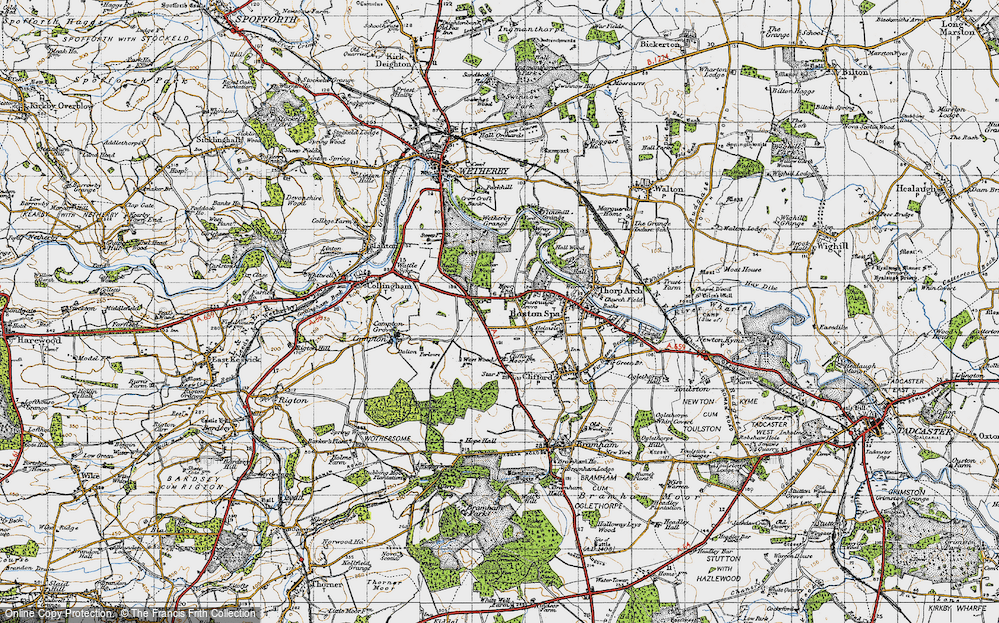Old Map of Historic Map covering Wetherby Grange in 1947