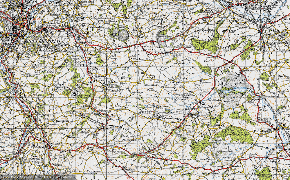 Old Map of Historic Map covering Emley Moor in 1947