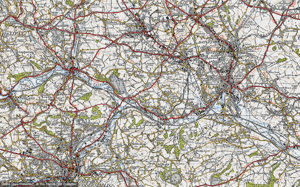 Old Map of Historic Map covering Mirfield Moor in 1947