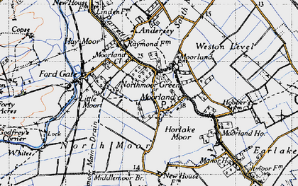 Old map of Moorland in 1945