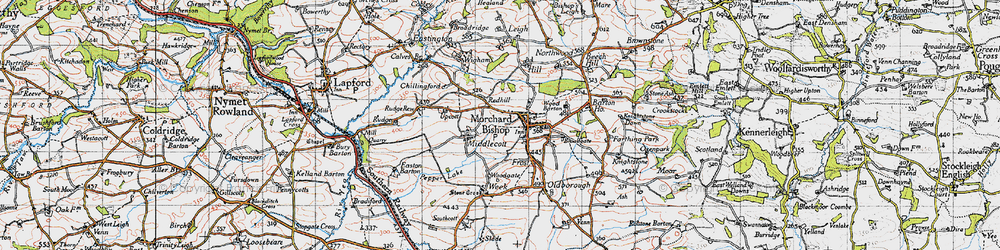 Old map of Morchard Bishop in 1946
