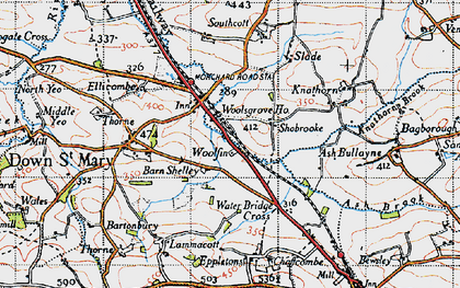 Old map of Ash Bullayne in 1946