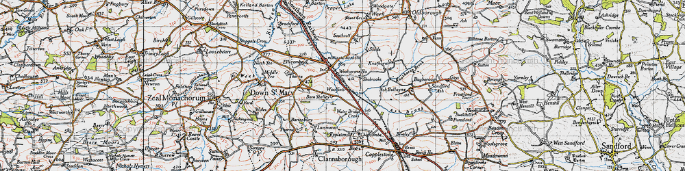 Old map of Ash Bullayne in 1946