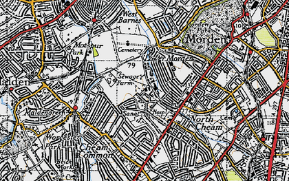 Old map of Morden Park in 1945