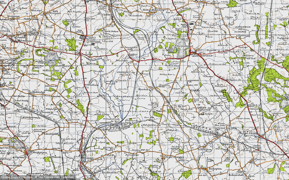 Old Map of Historic Map covering Bradbury Carrs in 1947