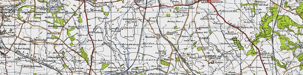 Old map of Bradbury Carrs in 1947