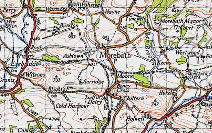 Old map of Morebath in 1946