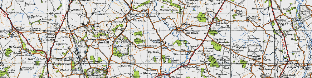 Old map of Moreton Corbet in 1947