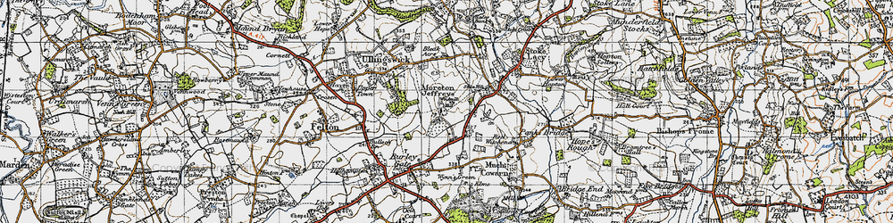 Old map of Moreton Jeffries in 1947