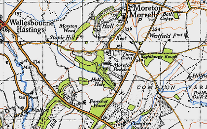 Old map of Moreton Paddox in 1946