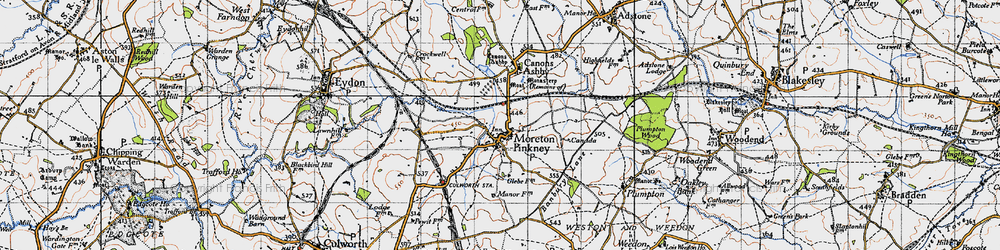 Old map of Moreton Pinkney in 1946