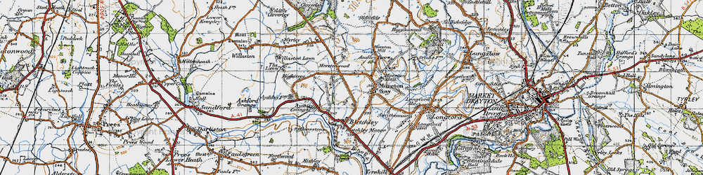 Old map of Moreton Say in 1947