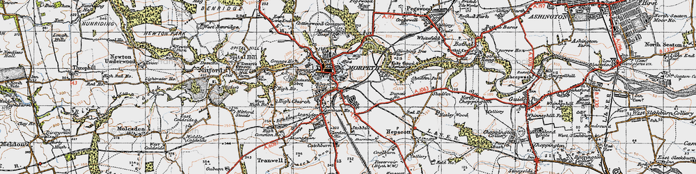 Old map of Morpeth in 1947