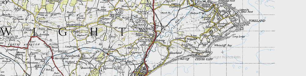 Old map of Brading Down in 1945