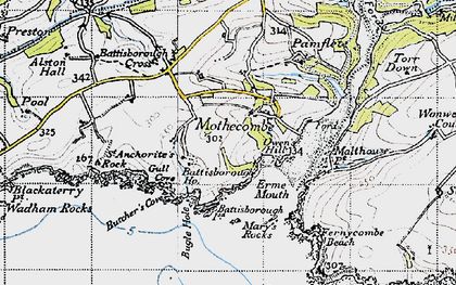 Old map of Battisborough Cross in 1946