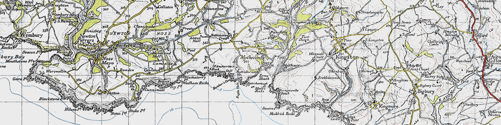 Old map of Mothecombe in 1946