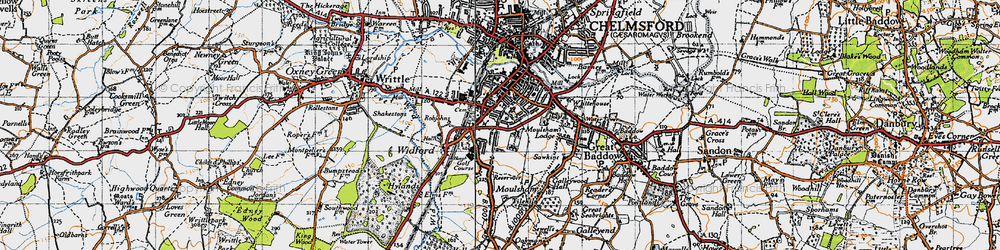 Old map of Moulsham in 1945