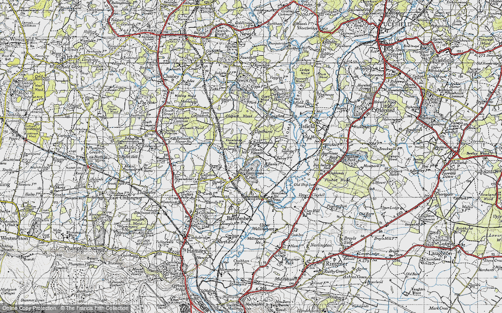 Old Map of Historic Map covering Bevern Stream in 1940