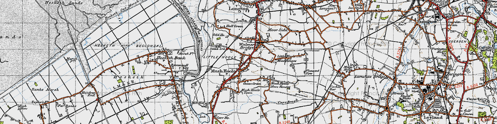 Old map of Much Hoole in 1947
