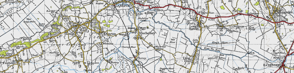 Old map of Muchelney in 1945
