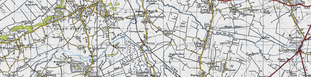 Old map of Muchelney Ham in 1945