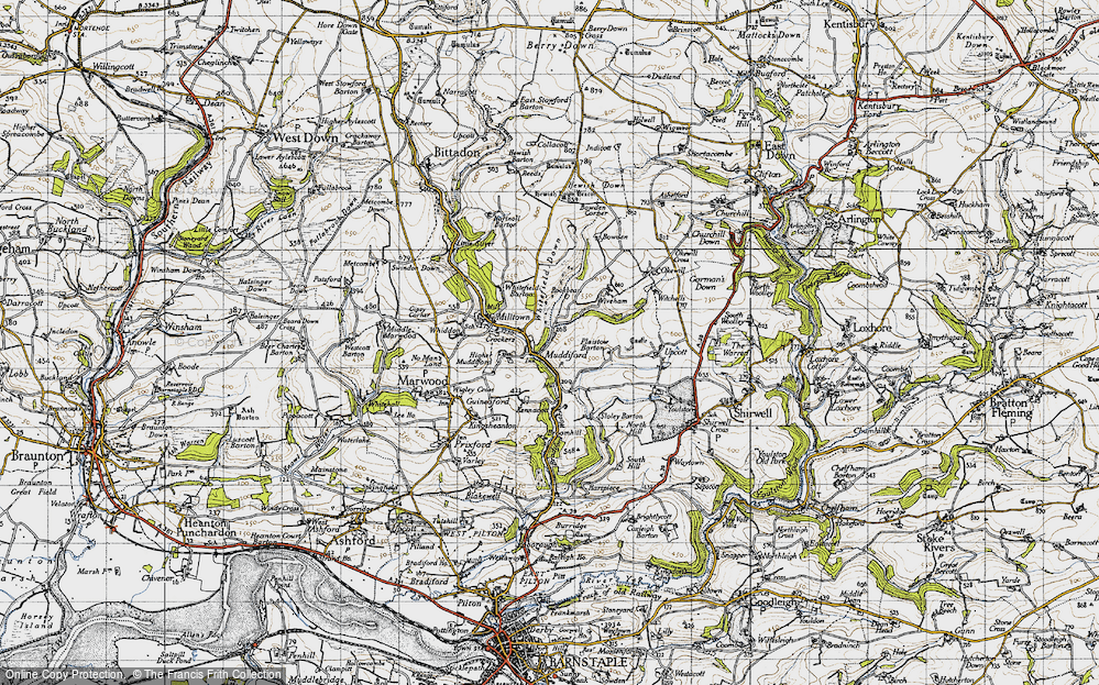 Old Map of Historic Map covering Whitefield Down in 1946