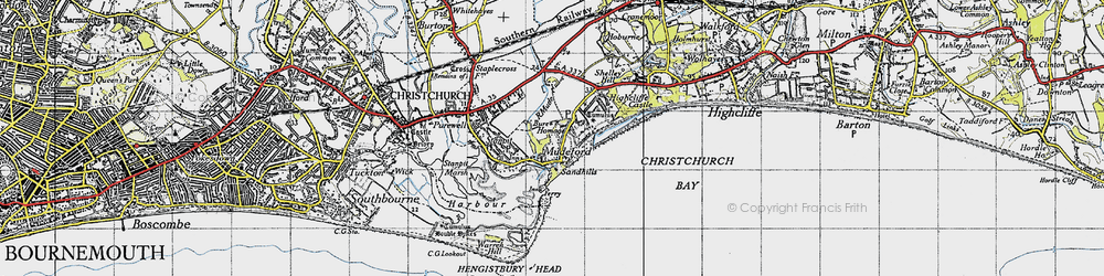 Old map of Mudeford in 1940