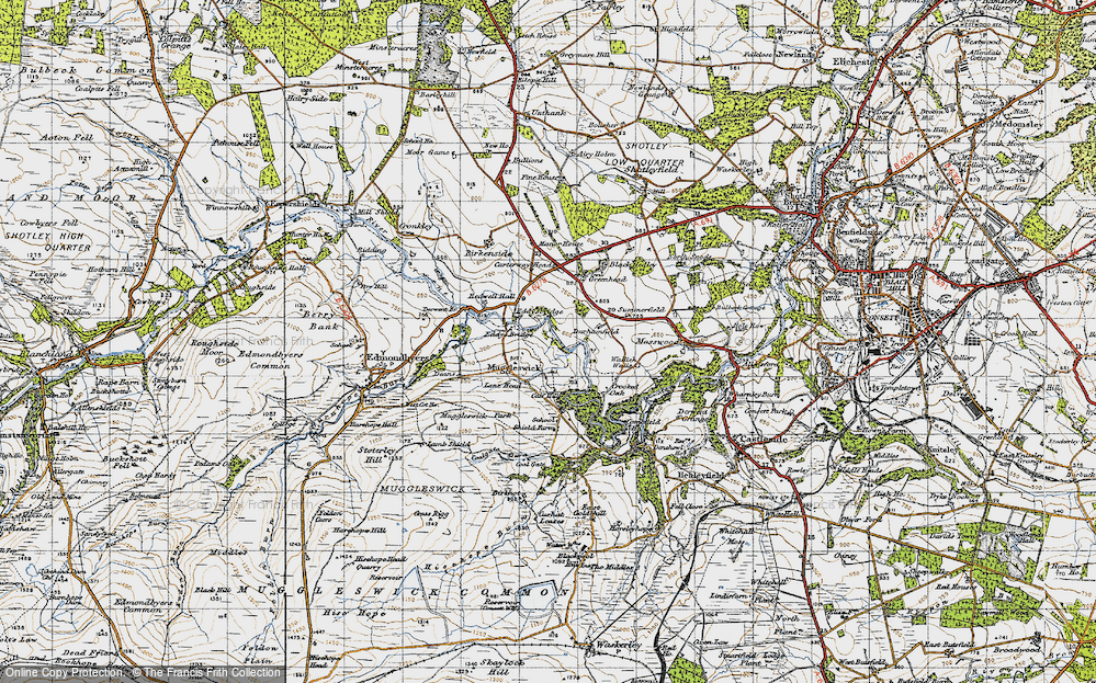 Old Map of Historic Map covering Lane Head in 1947