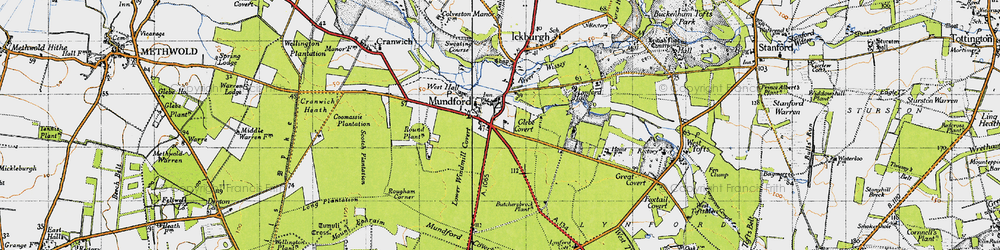 Old map of Mundford in 1946