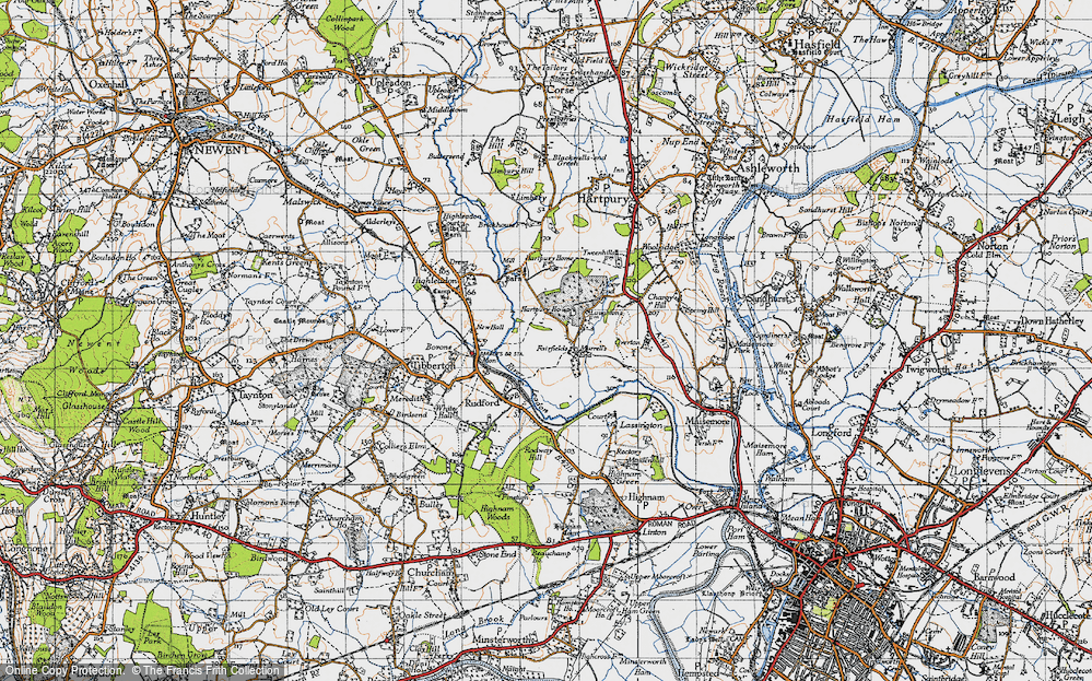 Old Map of Historic Map covering Hartpury College in 1947