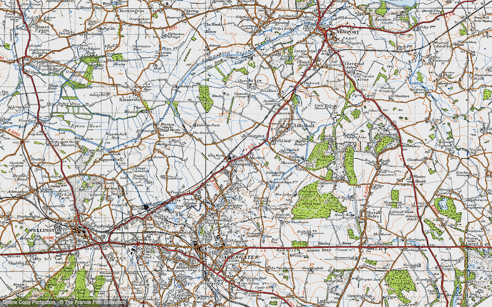 Old Map of Historic Map covering Lilleshall Grange in 1946