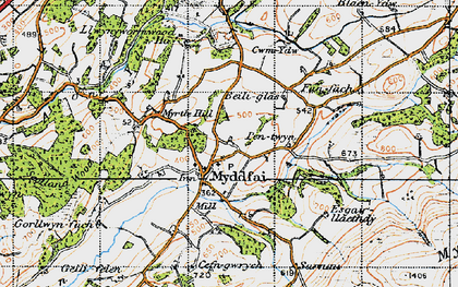 Old map of Myddfai in 1947
