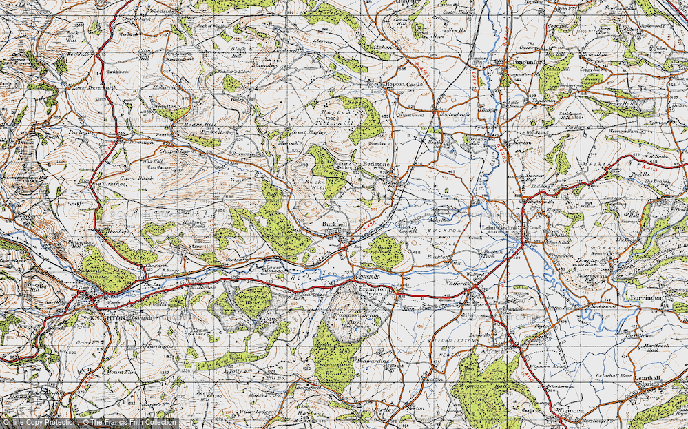 Old Map of Historic Map covering Bucknell Hill in 1947