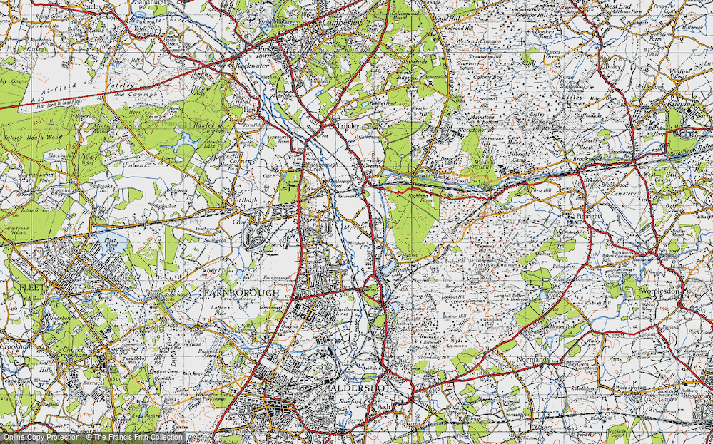 Old Map of Historic Map covering Basingstoke Canal in 1940