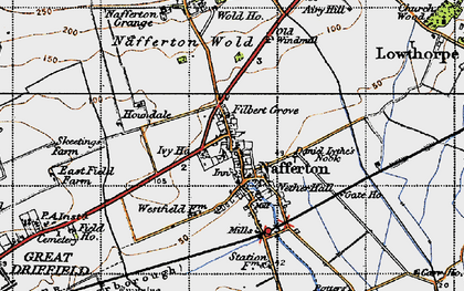 Old map of Nafferton in 1947