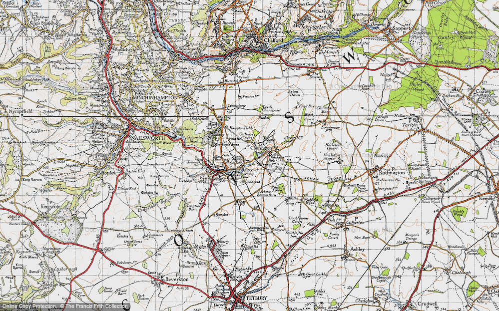 Old Map of Historic Map covering Westrip Farm Ho in 1946