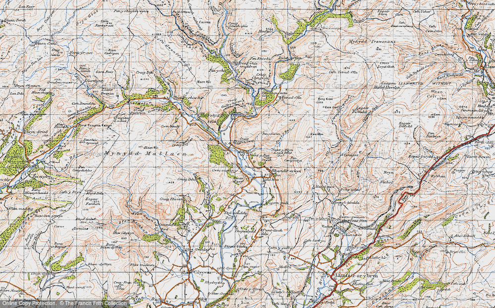 Old Map of Historic Map covering Pen y Darren in 1947