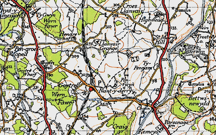 Old map of Nant-y-derry in 1946