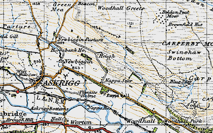 Old map of Beldon Peat Moor in 1947