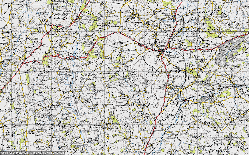 Old Map of Historic Map covering Bewley Down in 1945