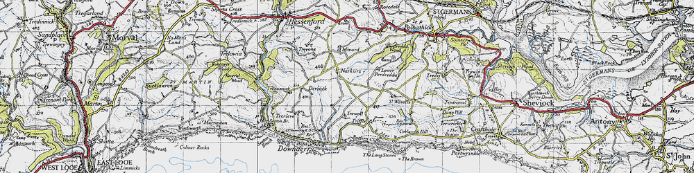 Old map of Battern Cliffs in 1946