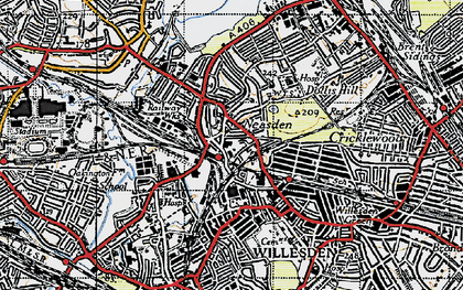 Old map of Neasden in 1945