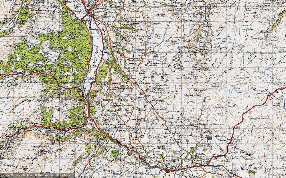 Old Map of Historic Map covering Afon Iwrch in 1947