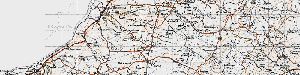 Old map of Afon Cledan in 1947