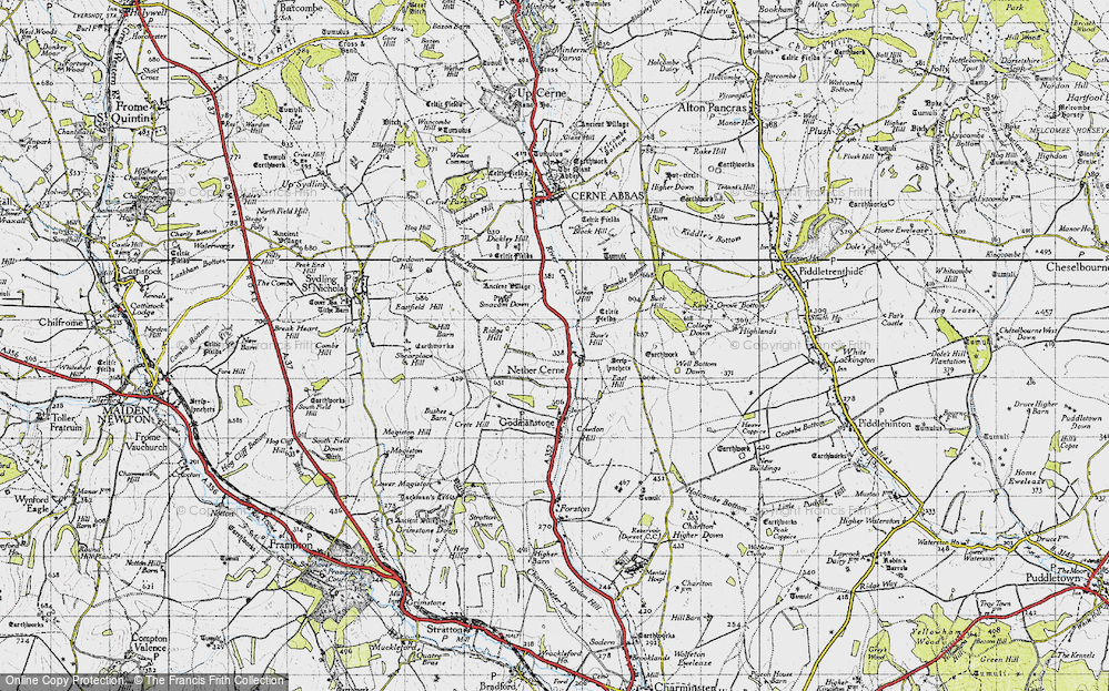 Old Map of Historic Map covering Bow's Hill in 1945