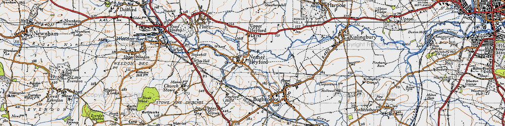 Old map of Nether Heyford in 1946